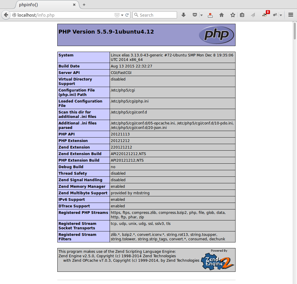 Screenshot: phpinfo()